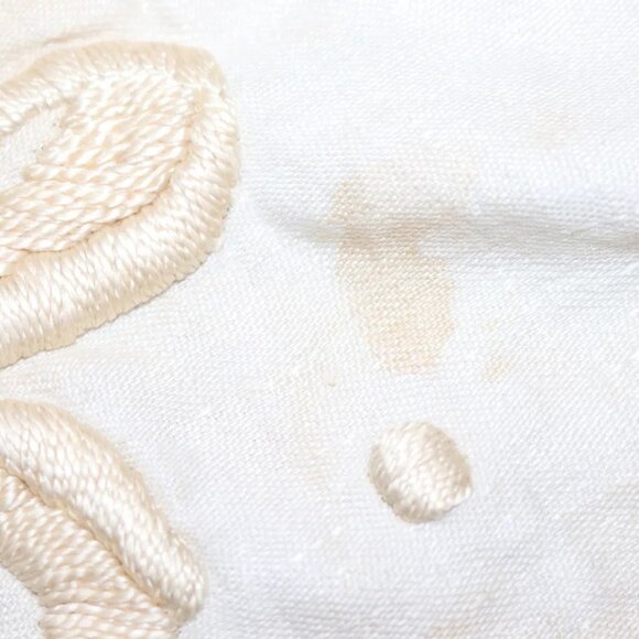 Vintage Arts & Crafts Era Embroidered Round Dollie Table Topper, 28 inches - Picture 4 of 6